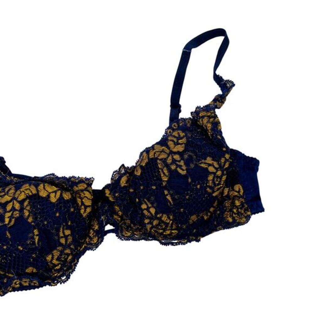 Victoria's Secret Vintage Blue & Gold Lace Bra